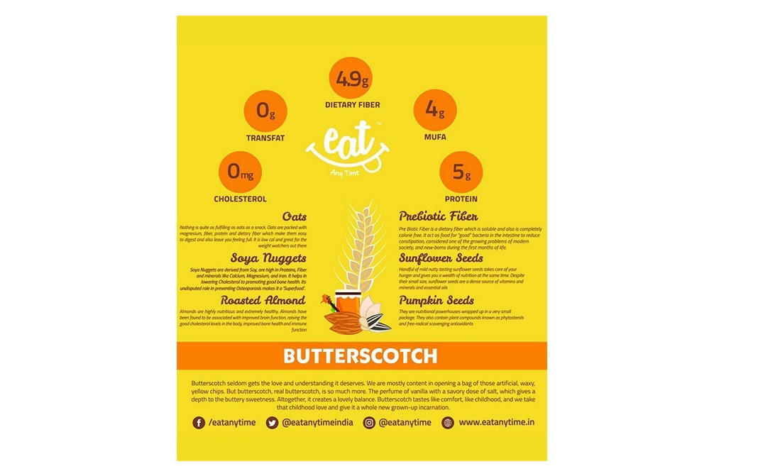 Eat Any Time Butterscotch Health Bar with Oats, Almonds   Box  240 grams